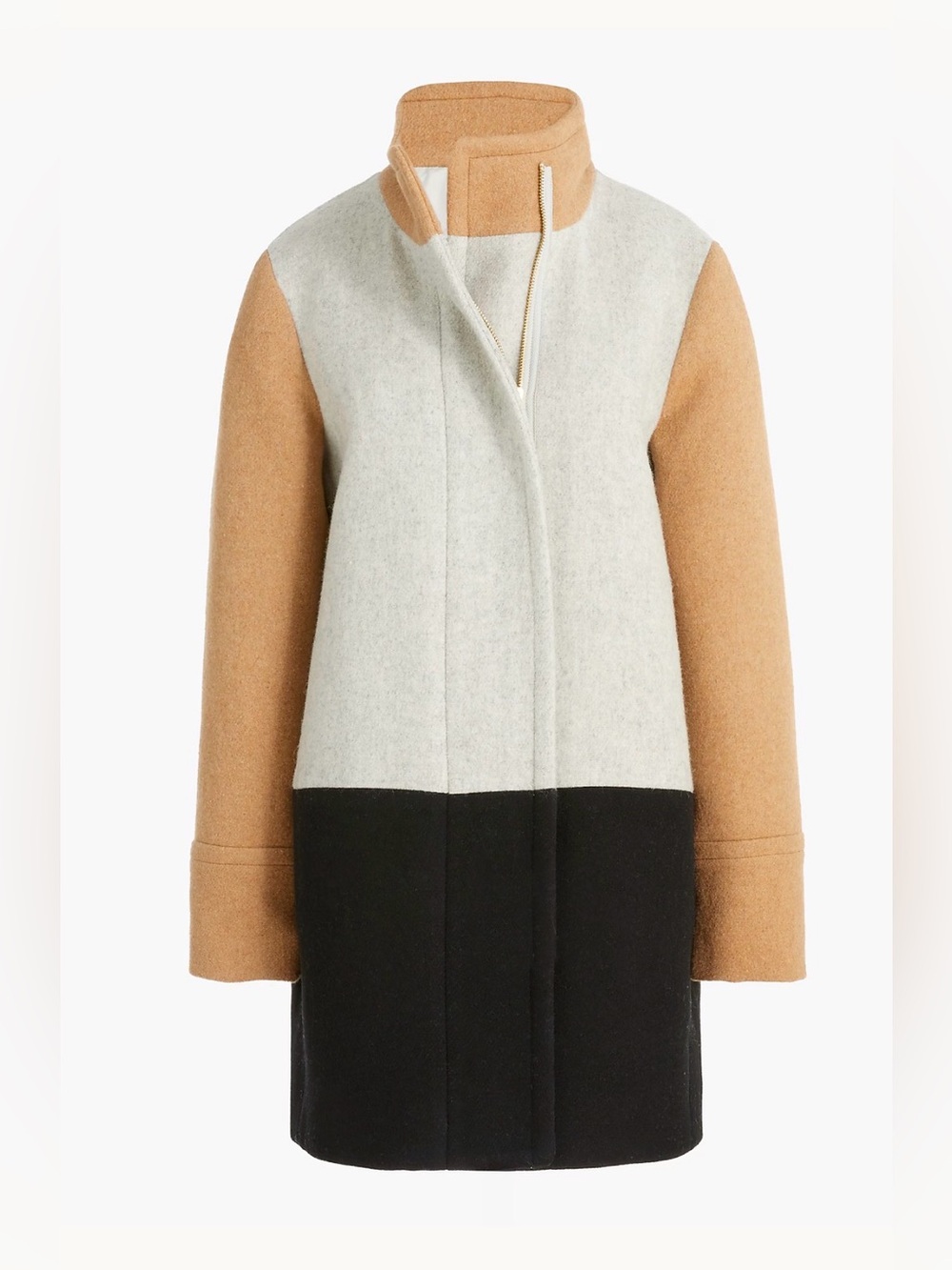 J. Crew Tan and Cream Colorblock Wool City Coat 0